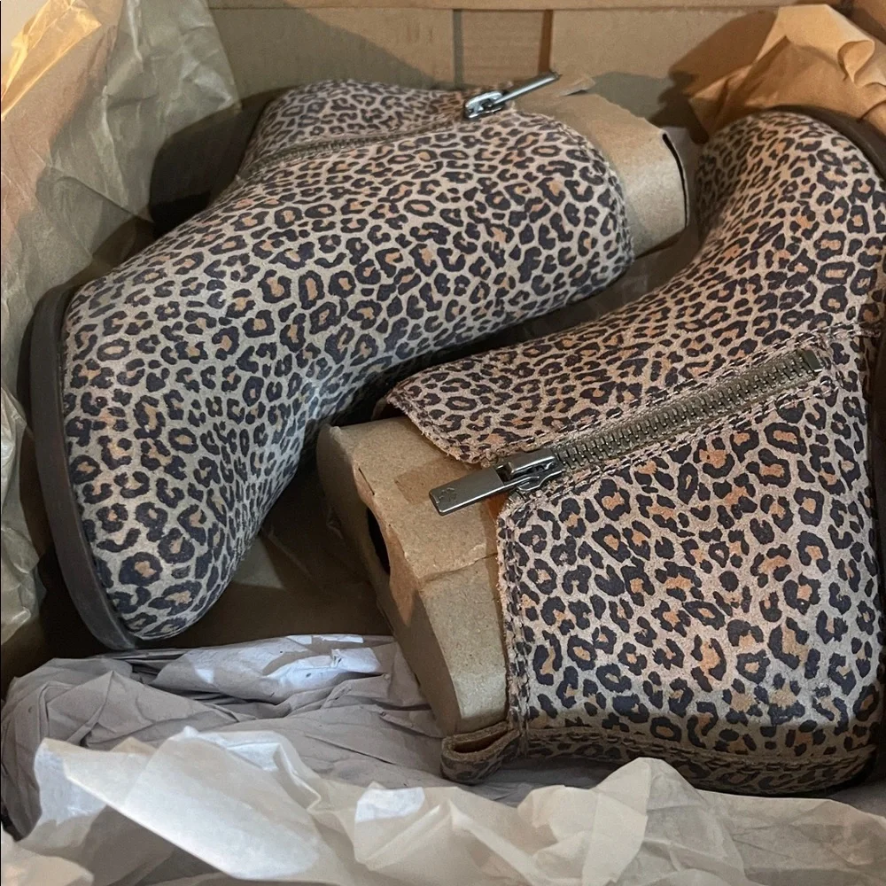 lucky brand suede leather animal print basel style bootie boots nib sz 6 W